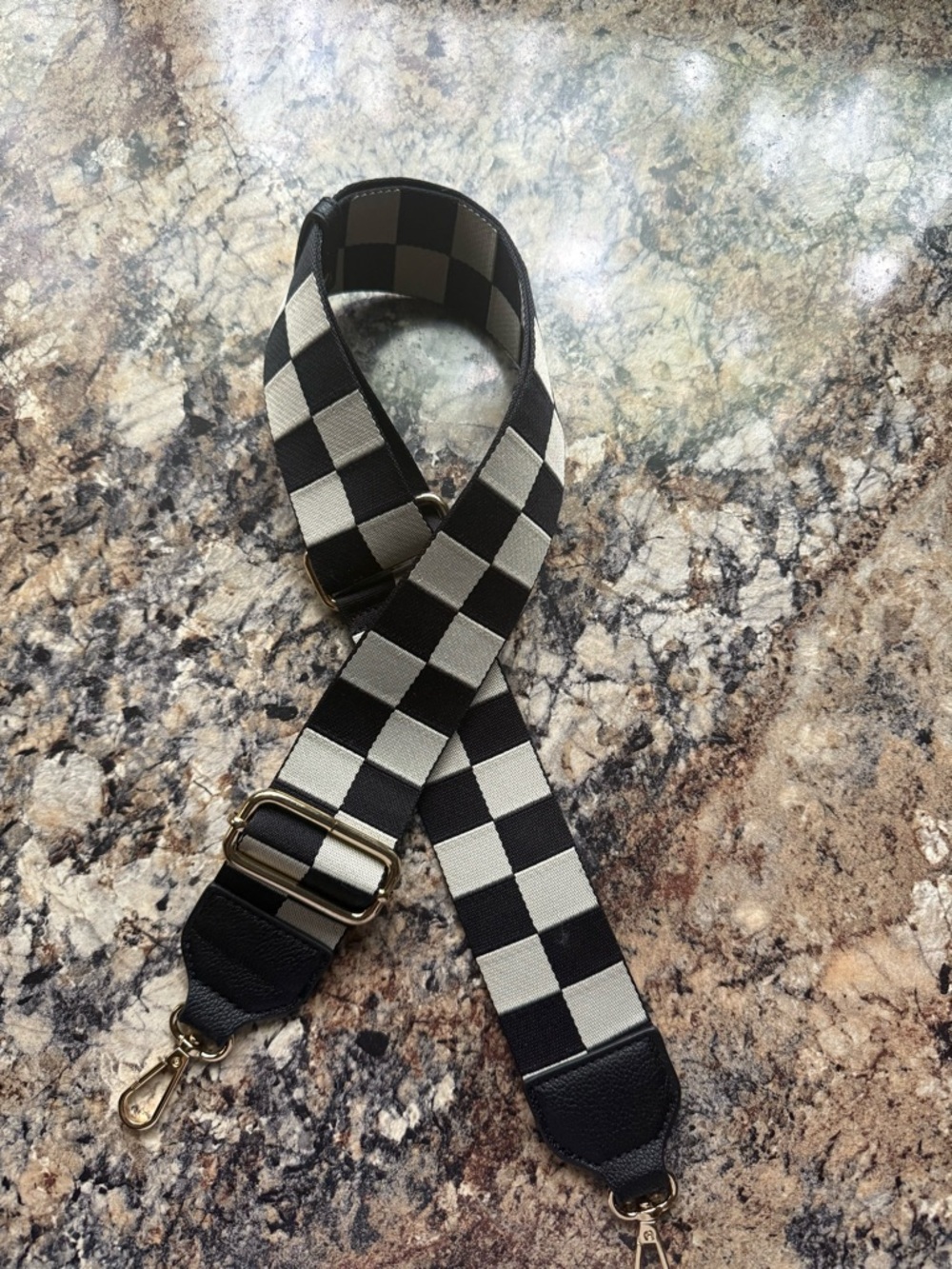 Checkerboard Adjustable Bag Strap in Black and Cream